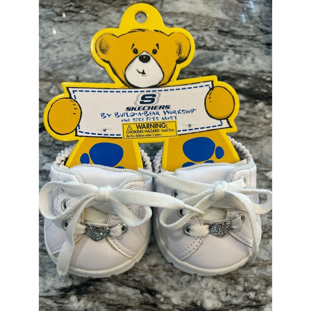 Skechers by Build-A-Bear Workshop White Sneaker Shoes with Glitter Heart Charms